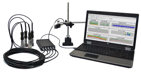 Лабораторный вариант СМД-4: 4 датчика, вибрации, 1 датчик оборотов, многоканальный цифровой измеритель и компьютер со всеми программами СМД-4